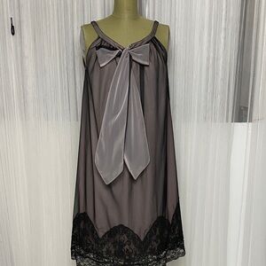 Vintage 70’s Elegant Black Overlay Chiffon and Pink Midi Nightgown Lace Trim